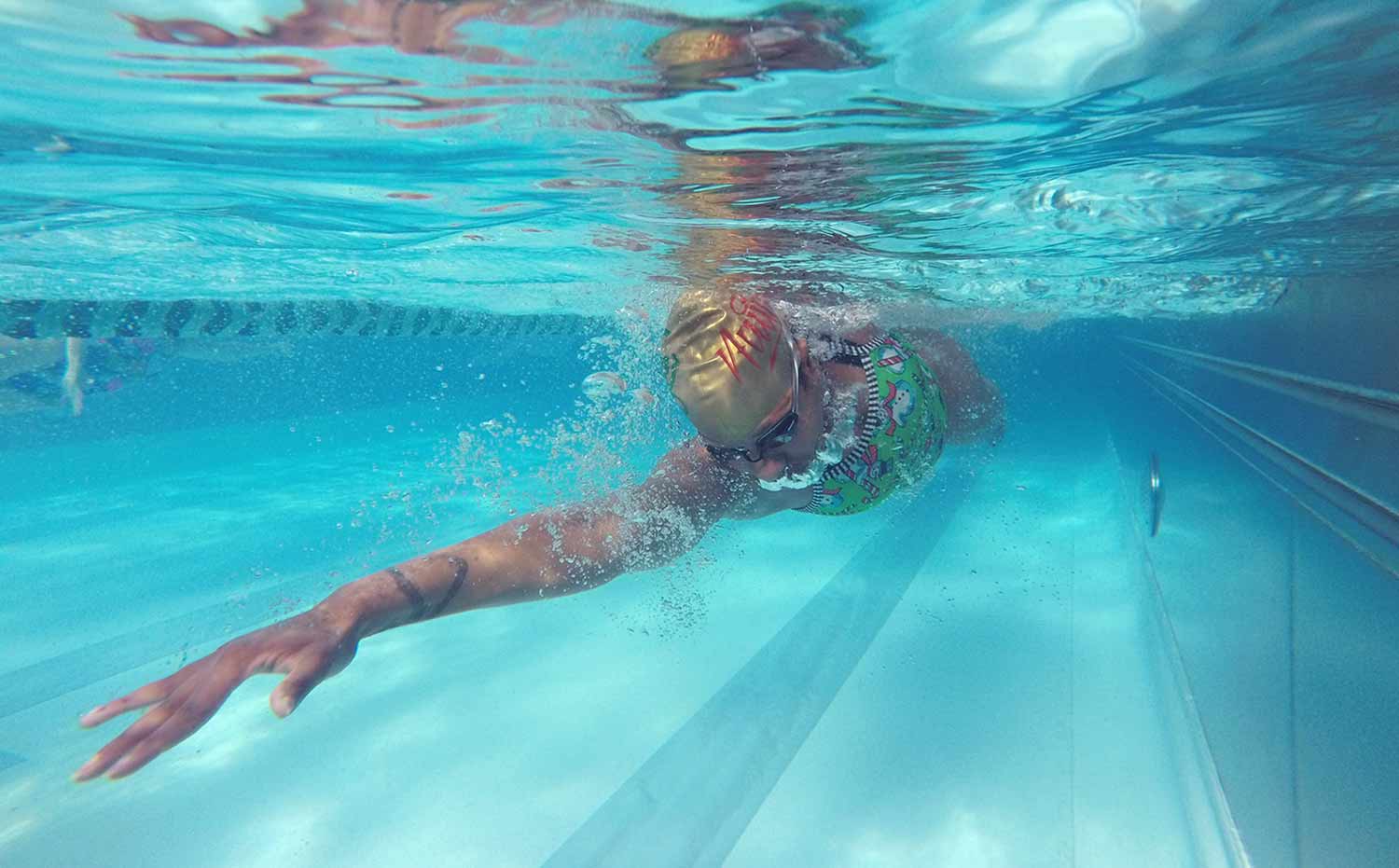 Person swimming laps.
