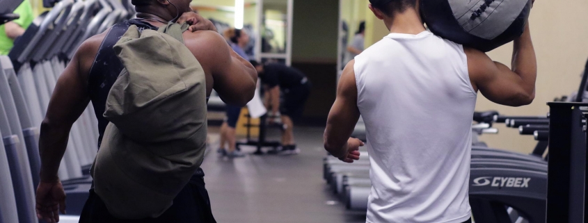 Friends working out together.
