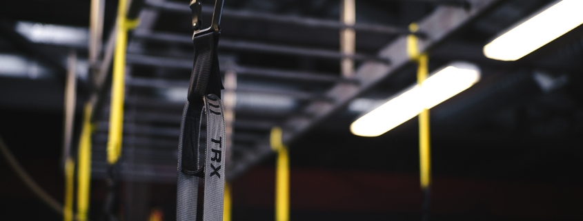 TRX Bands hanging from rack