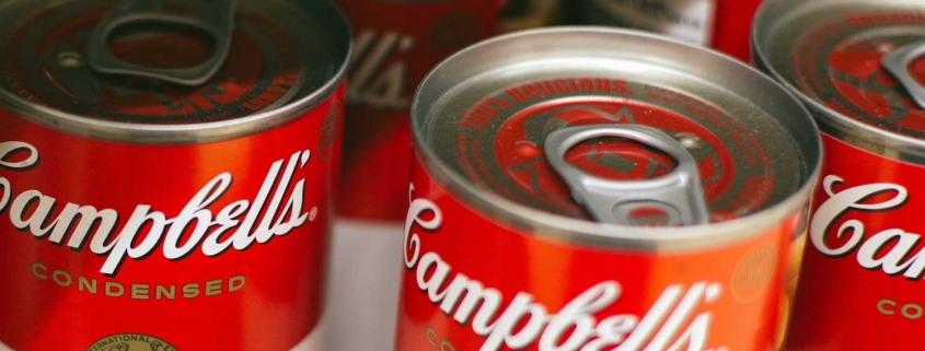 Up close photo of Campbell's soup cans.