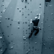 Climbing rock wall.