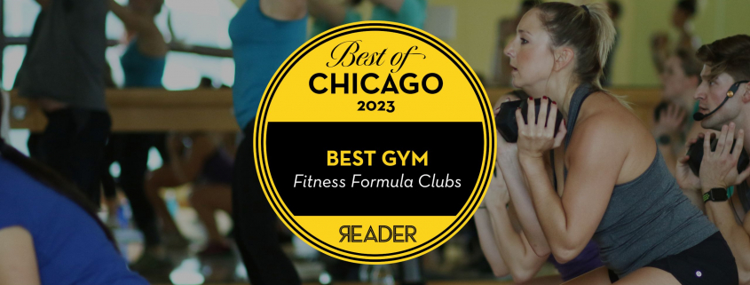 Group fitness class at ffc Union station with the ffc best gym logo on top if image