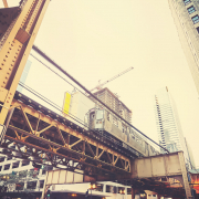 Retro stylized view of Chicago street with subway.