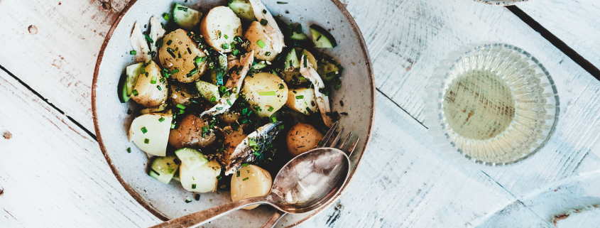 potato salad in a bowl on the table