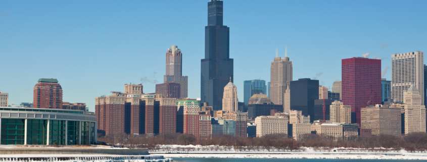 Chicago skyline in winter