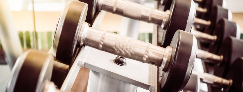 Photo of dumbbells on a weight rack