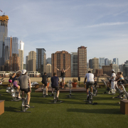 Outdoor rooftop spin class