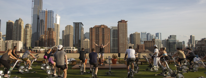 Outdoor rooftop spin class