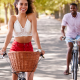 Man and woman biking outside