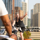 Man teaching outdoor spin class