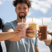 Three FFC employees drinking smoothies