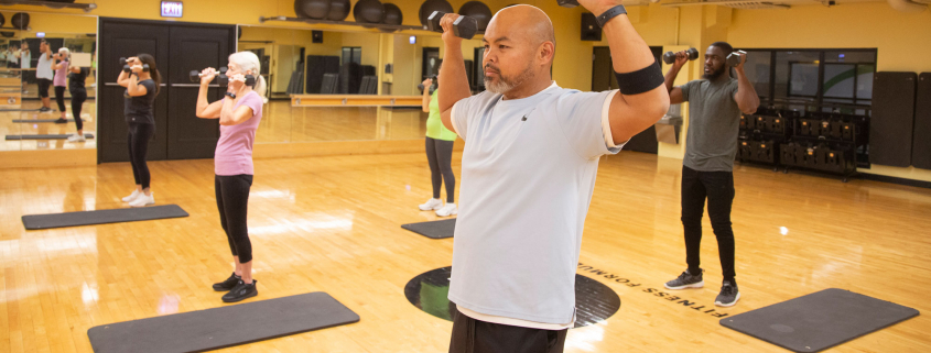 A group fitness class at FFC