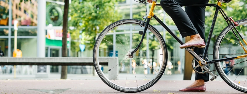 A women riding a bicycle