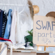 Swap party event with clothes in the background