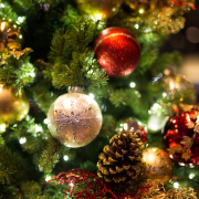 A Christmas tree with ornaments