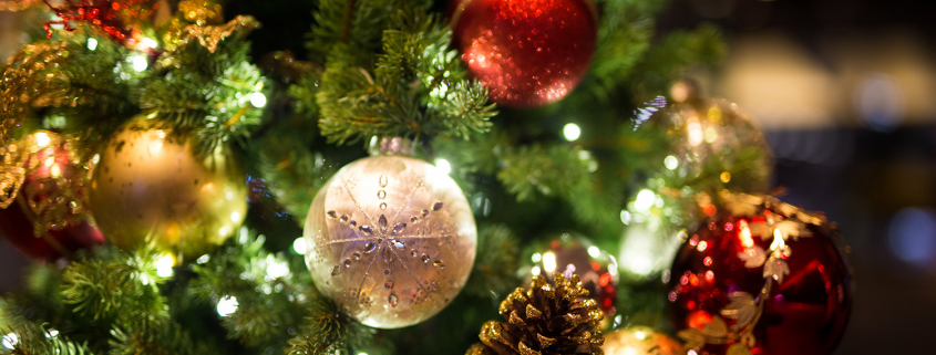 A Christmas tree with ornaments