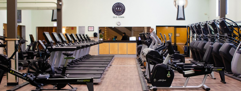 view of the cardio equipment from the turf at Old Town