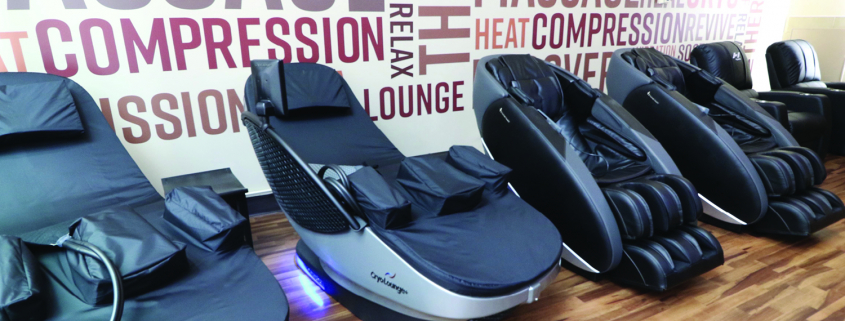 recovery lounge featuring massage chairs and cryolunge