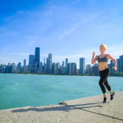 A women running on the Chicago lakefront trail