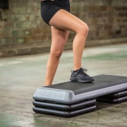 A women doing a step class