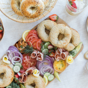 a bagel spread on a table