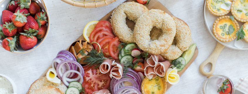 a bagel spread on a table