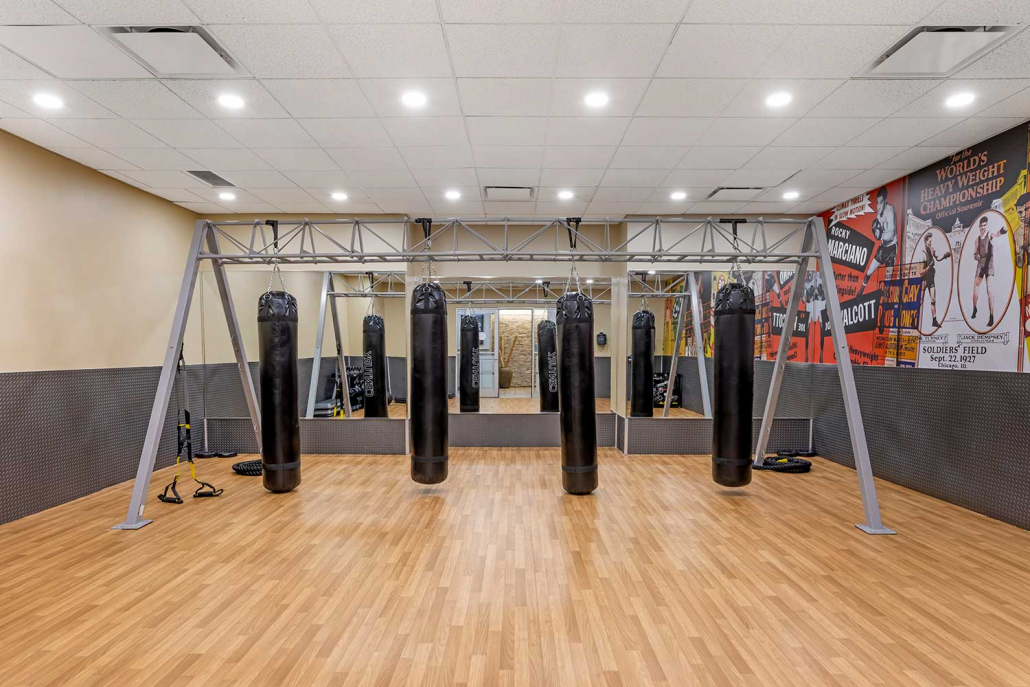 Boxing Studio with punching bags and training equipment at Best gym in South Loop Chicago.